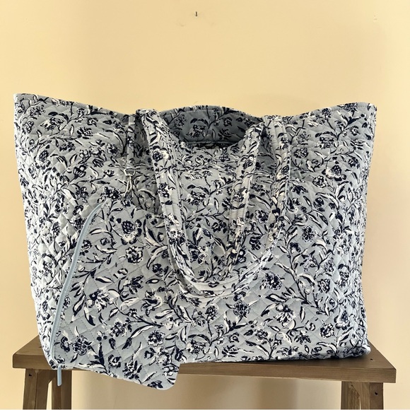 Vera Bradley Handbags - Vera Bradley Light Blue and Navy Quilted Floral Tote with Zip Pouch